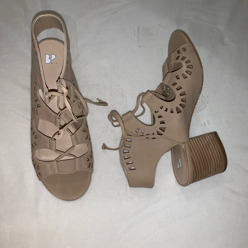 BP. nude lace up heels with cut outs